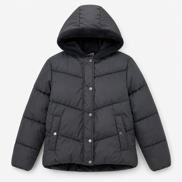 32 Degrees Heat Jackets & Blazers - 32 Degrees Heat Women's Black Chevron Quilted Puffer Jacket Plush Lined Hood S